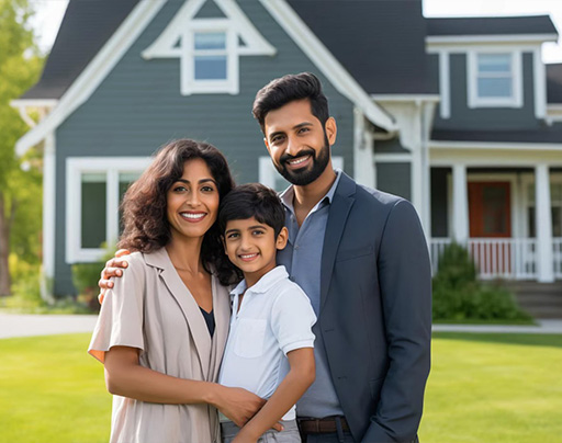 Happy family in their new home